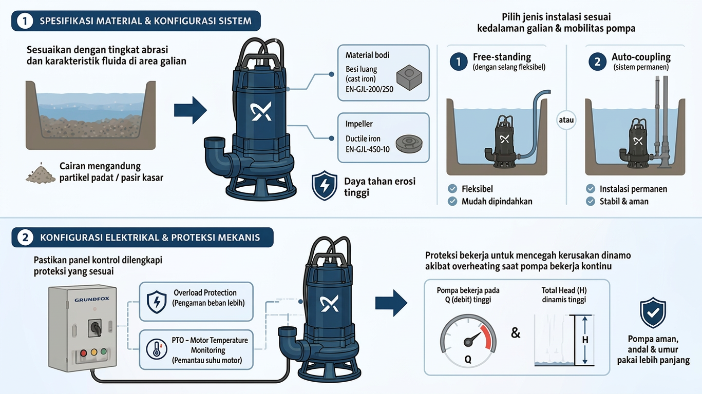 Konfigurasi Instalasi Pompa Celup Grundfos DPK dengan Proteksi Termal PTO